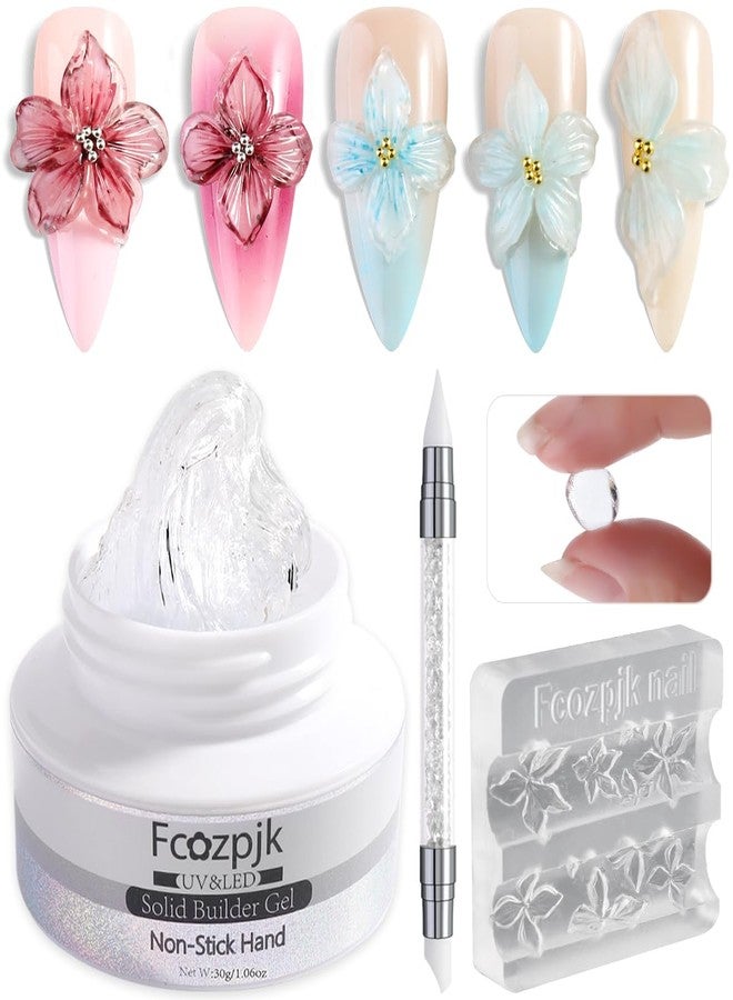 Fcozpjk Clear Solid Builder Gel For Nails, 30g Hard Gel for Nails with Silicone Molds for Carving Non-Sticky Building 3D Sculpture Flowers Modeling Design Professional Manicure Supplies - Image 1
